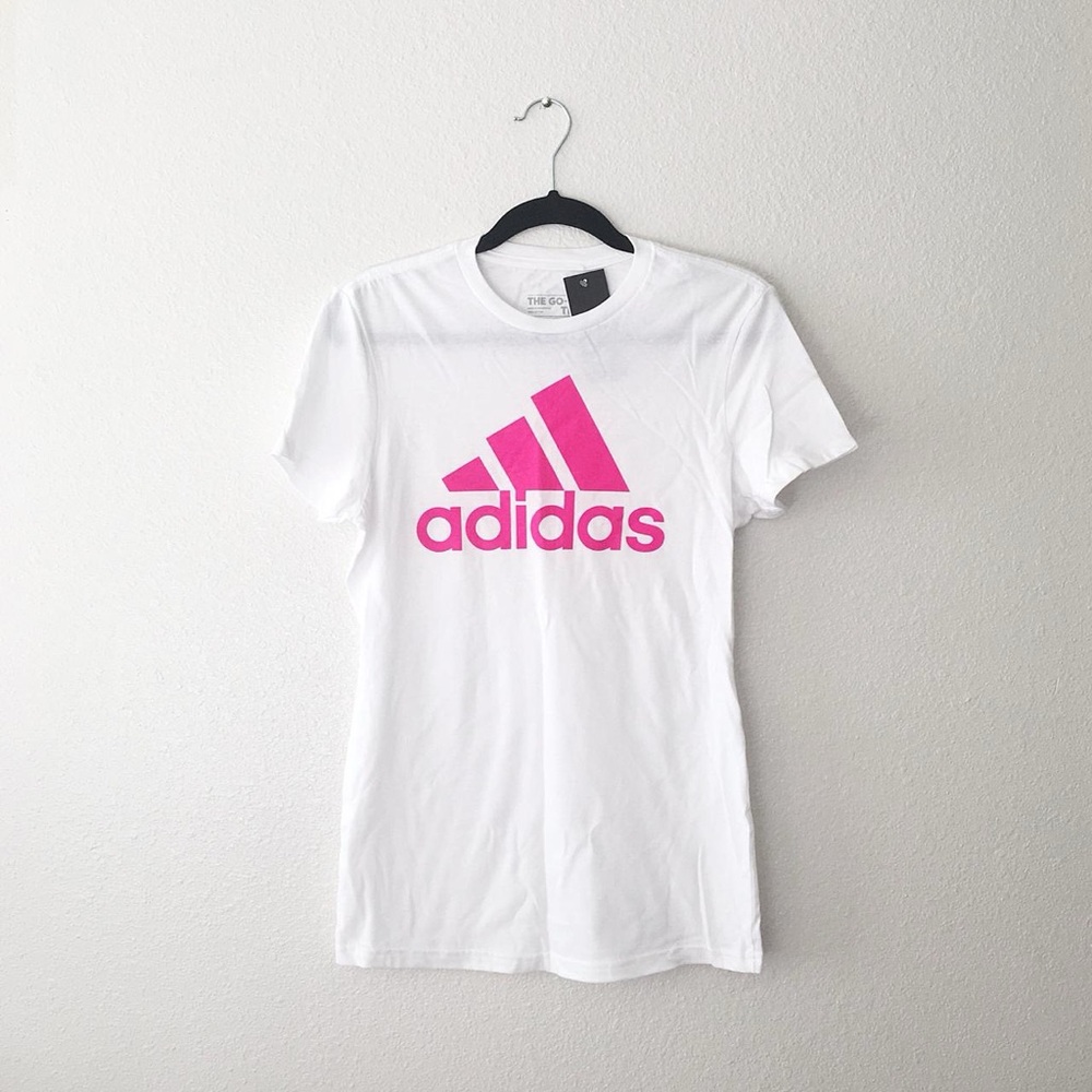 Women’s Adidas White T-Shirt with Pink Logo